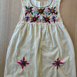 Hand embroidered girls casual white cotton summer dress